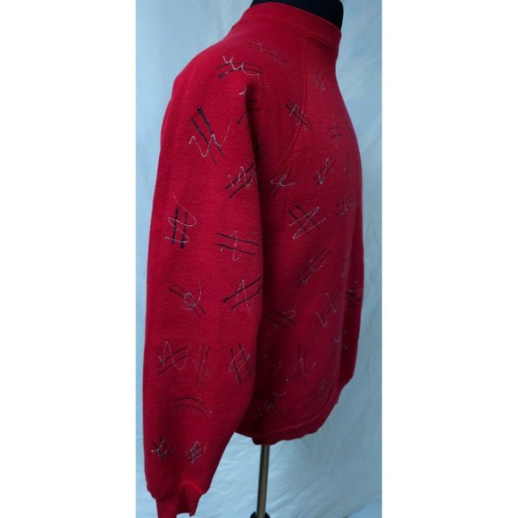 Discus Athletic XL Red Graffiti Squiggly Lines Glitter Heavyweight Sweatshirt - Picture 6 of 9